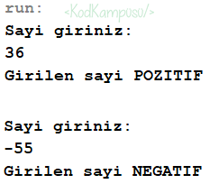 Java girilen sayının pozitif yada negatif olduğunu bulma