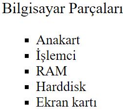 CSS Liste Özellikleri