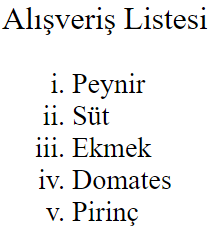 CSS Liste Özellikleri Sıralı Liste