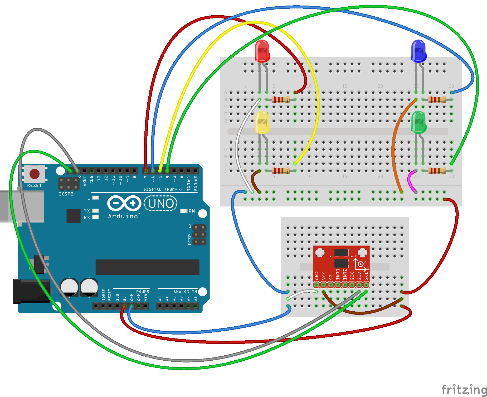 Arduino ADXL345 İvme Ölçer ile LED Yakmak